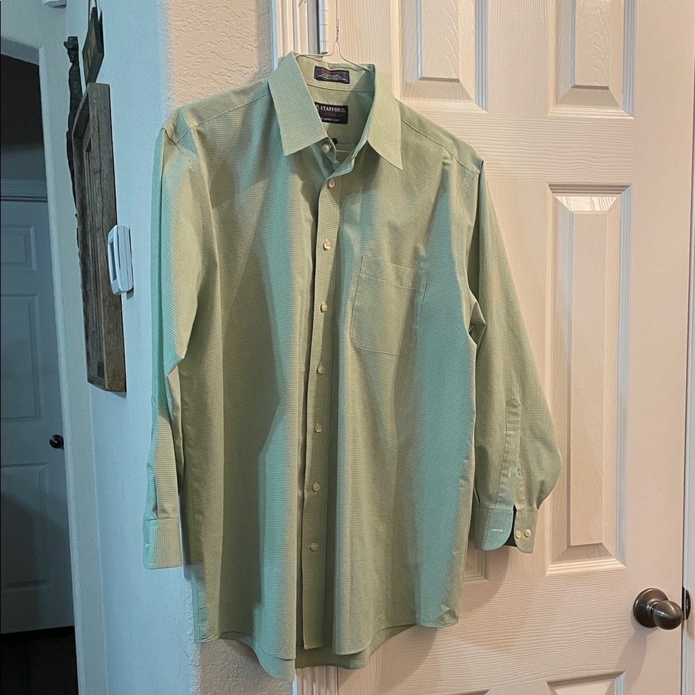 Stafford Light Green Button Down Dress Shirt 16.5